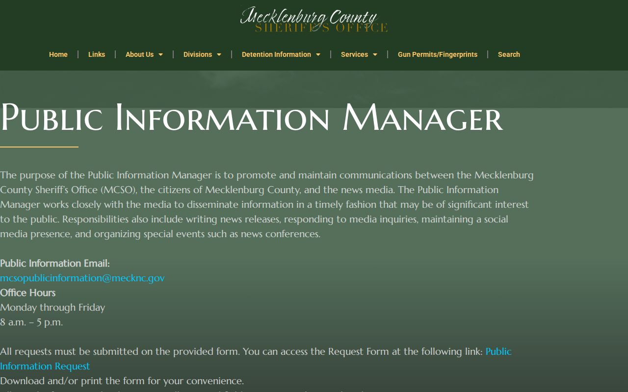 Mecklenburg County Sheriff's Office Public Information request page