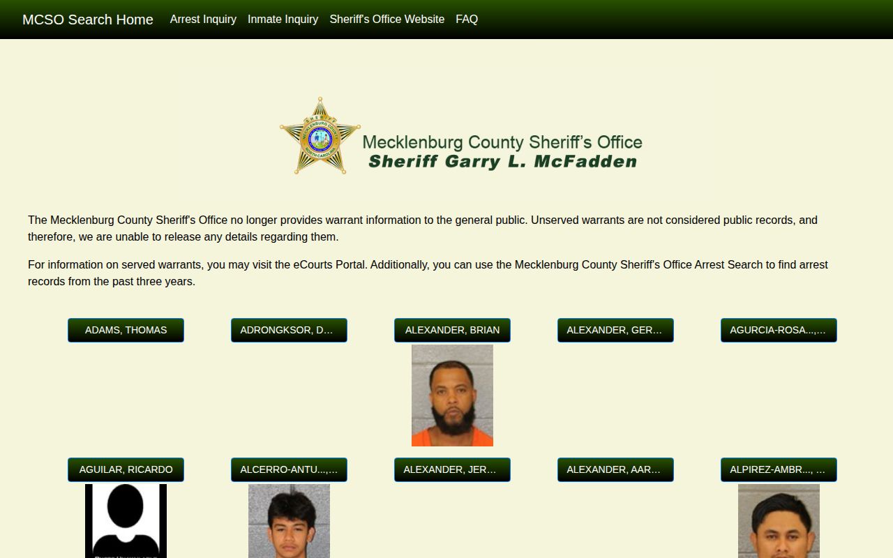 MCSO inquiry portal with warrant access notice